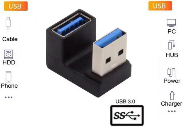 Alt view image 2 of 6 - JAENFONG 10Gbps USB3.0 Male to Female Extension Power Data Video Adapter Opposite U Shape Back Angled