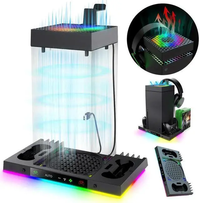 Alt view image 2 of 4 - RGB Charging Dock with 3-Levels Fan Cooling Fan Base with Game Discs Card Slot Game Controller Handle Charger for Xbox Series X