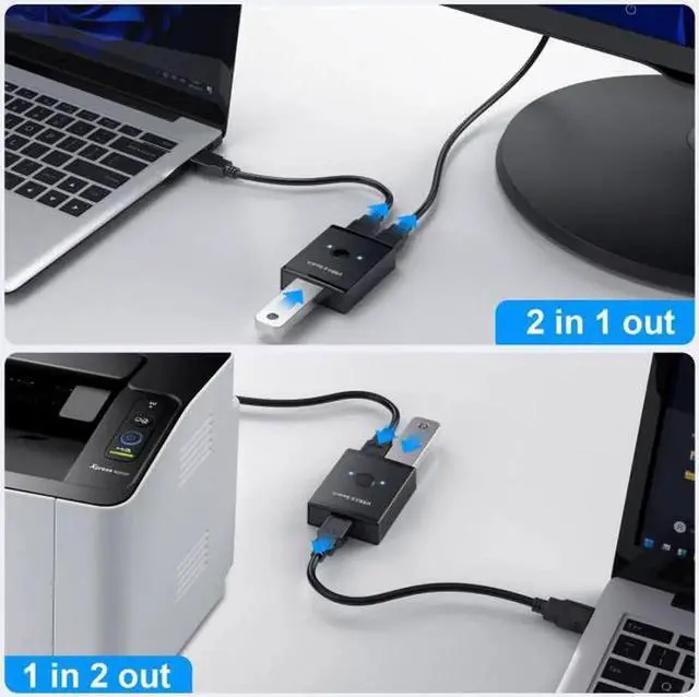 Alt view image 4 of 7 - JAENFONG USB 3.0 Bidirectional Switch Selector 2 to 1 PCs Sharing or 1 to 2 Hub for Keyboard Mouse Scanner Printer