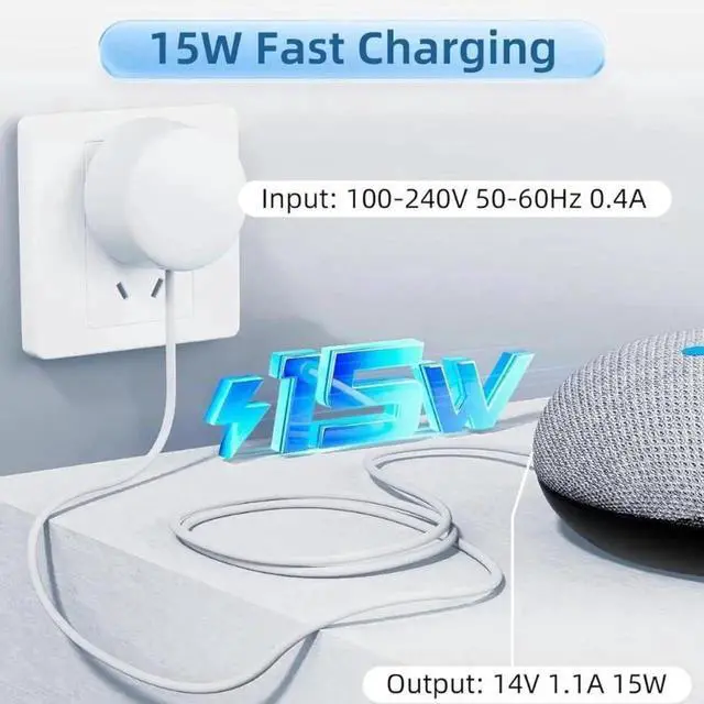 Alt view image 4 of 4 - For Google Home Hub/Nest Hub/Nest Mini Speakers Power Adapter 4V 1.10A 15W Charging Cord Line