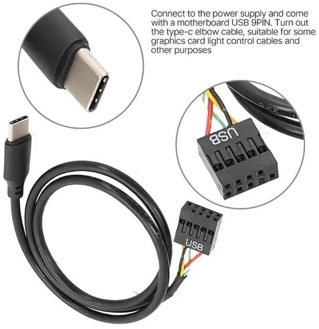 Alt view image 2 of 4 - USB Type C to 9Pin USB Cable for Computer Motherboard to USBC Secondary Screen PC LCD Screen 9Pin USB Cable Adapter