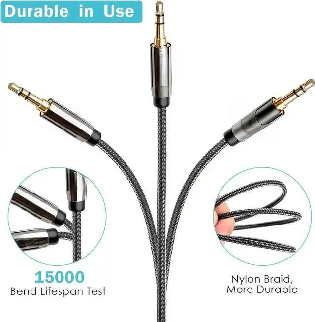 Alt view image 2 of 7 - JAENFONG AUX Cable, 3.5mm Nylon Braided Stereo AUX Cable Male to Male Hi-Fi Sound AUX Cord Auxiliary Audio Cable for Car, Headphone, Speaker, Home Stereo, iPhone, Echo(6.6 Feet / 2 Meters)