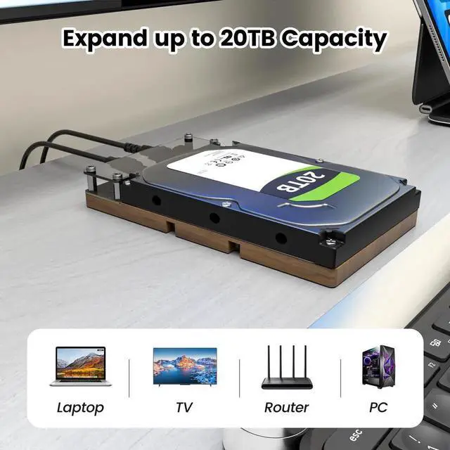 Alt view image 5 of 5 - SAS to USB 3.0 Adapter,SAS SATA Hard Drive Docking Station for 2.5/3.5 inch SSD HDD, Tool-Free External Hard Drive Reader with 12V/2A Power Adapter, Support up to 20TB