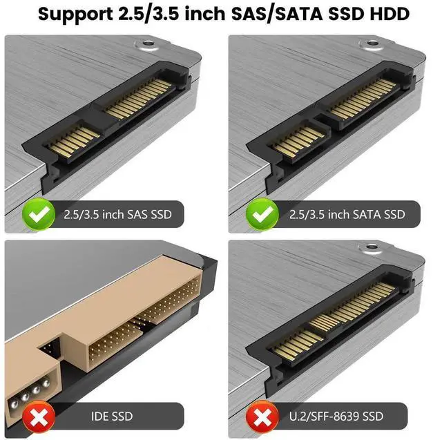 Alt view image 2 of 5 - SAS to USB 3.0 Adapter,SAS SATA Hard Drive Docking Station for 2.5/3.5 inch SSD HDD, Tool-Free External Hard Drive Reader with 12V/2A Power Adapter, Support up to 20TB