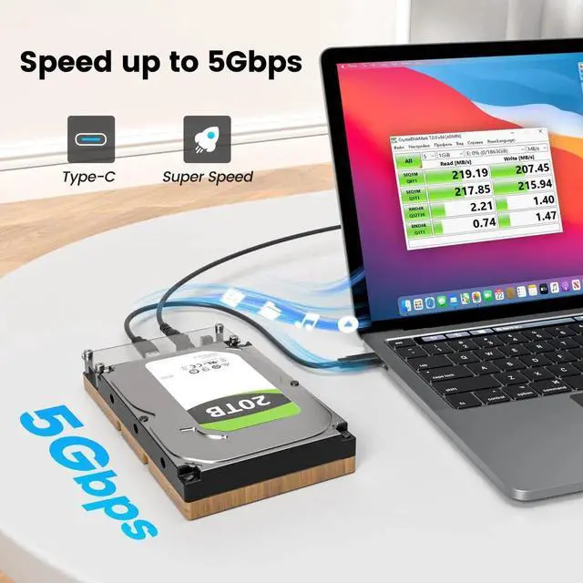 Alt view image 3 of 5 - SAS to USB 3.0 Adapter,SAS SATA Hard Drive Docking Station for 2.5/3.5 inch SSD HDD, Tool-Free External Hard Drive Reader with 12V/2A Power Adapter, Support up to 20TB