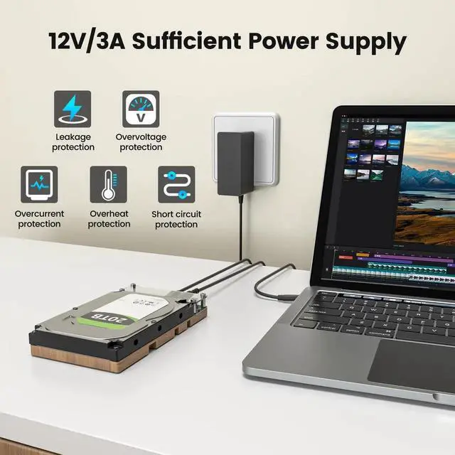 Alt view image 4 of 5 - SAS to USB 3.0 Adapter,SAS SATA Hard Drive Docking Station for 2.5/3.5 inch SSD HDD, Tool-Free External Hard Drive Reader with 12V/2A Power Adapter, Support up to 20TB