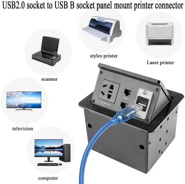 Alt view image 4 of 7 - JAENFONG USB2.0 to USB B Panel Mount Print Adapter, USB 2.0 Female to USB B Female Rectangular Connector, Printer Socket, Scanner, Fax, PC, Laptop
