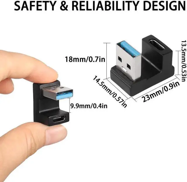 Alt view image 4 of 6 - JAENFONG U-Shape USB 3.1 to USB C Adapter 180 Degree USB A3.1 Male to Type C Female Coupler Connector 10Gbps Support Data Transfer OTG 2Pcs