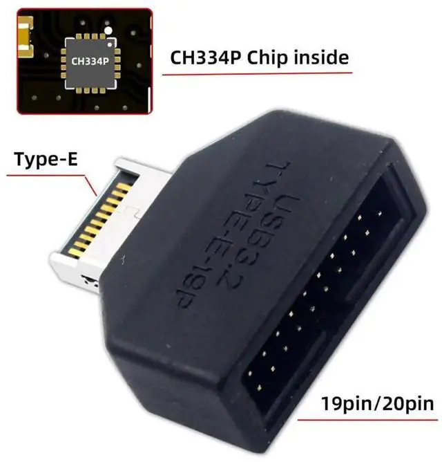 Alt view image 3 of 7 - JAENFONG Type-E Key-A to 20Pin Header 10Gbps Overmold IDC Socket USB 3.1 Front Panel Header to USB 3.0 19Pin Extension Connector Adapter with CH334P
