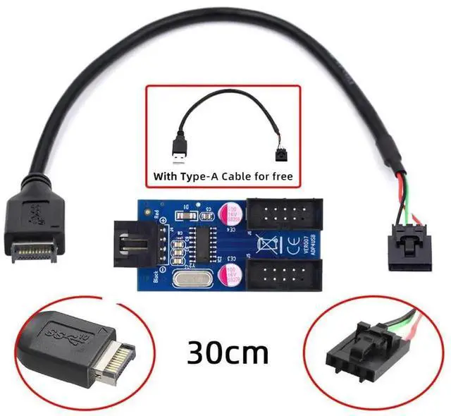 Alt view image 4 of 7 - JAENFONG USB 3.1 Type-E Front Panel Header to 4pin IDC Housing USB Type-A Male 1 to 2 Female Motherboard 9pin Header HUB Adapter Port Multiplier