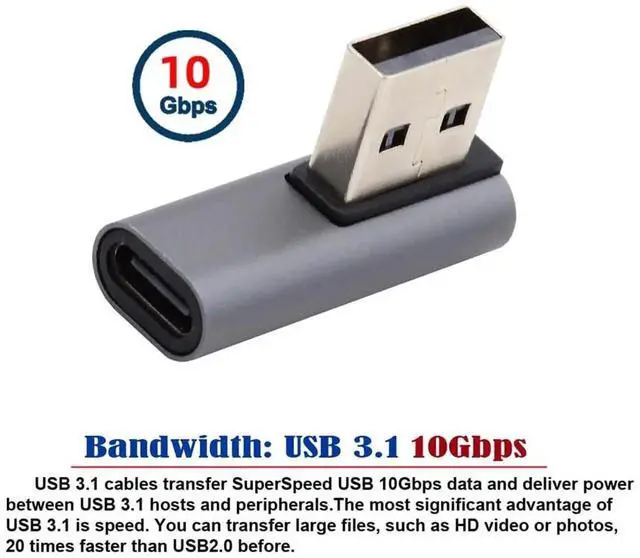 Alt view image 3 of 7 - JAENFONG Type C USB-C Female 90 Degree Right Angled Low Profile to USB 3.0 A Male Data Adapter Desktop for Laptop