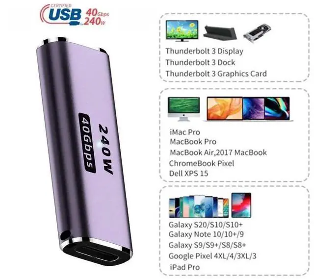 Alt view image 2 of 7 - JAENFONG USB4 240W 40Gbps 8K 60Hz Adapter, Type C Male to Female 240W Power 40Gbps Data 8K Video Adapter for NS Phone Laptop (Female to Female)