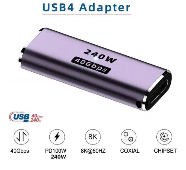 Alt view image 5 of 7 - JAENFONG USB4 240W 40Gbps 8K 60Hz Adapter, Type C Male to Female 240W Power 40Gbps Data 8K Video Adapter for NS Phone Laptop (Female to Female)