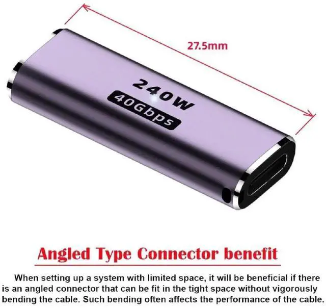 Alt view image 4 of 7 - JAENFONG USB4 240W 40Gbps 8K 60Hz Adapter, Type C Male to Female 240W Power 40Gbps Data 8K Video Adapter for NS Phone Laptop (Female to Female)
