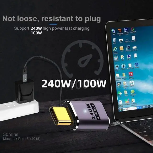 Alt view image 3 of 7 - JAENFONG USB4 240W 40Gbps 8K 60Hz Adapter, Type C Male to Female 240W Power 40Gbps Data 8K Video Adapter for NS Phone Laptop (Male to Female)