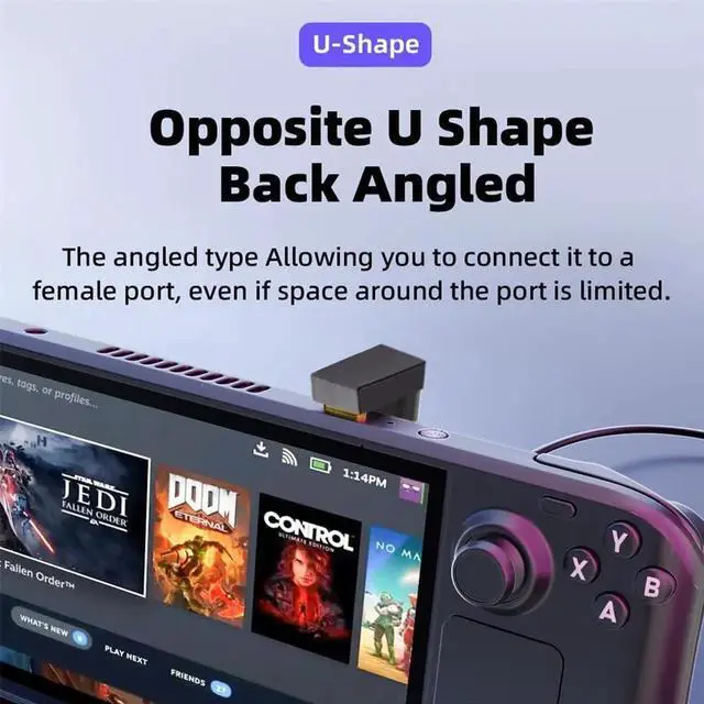 Alt view image 3 of 7 - JAENFONG 180 Degree Up & Down Angled Type-C USB-C OTG to USB 3.0 Female Extension Adapter for Cell Phone & Tablet