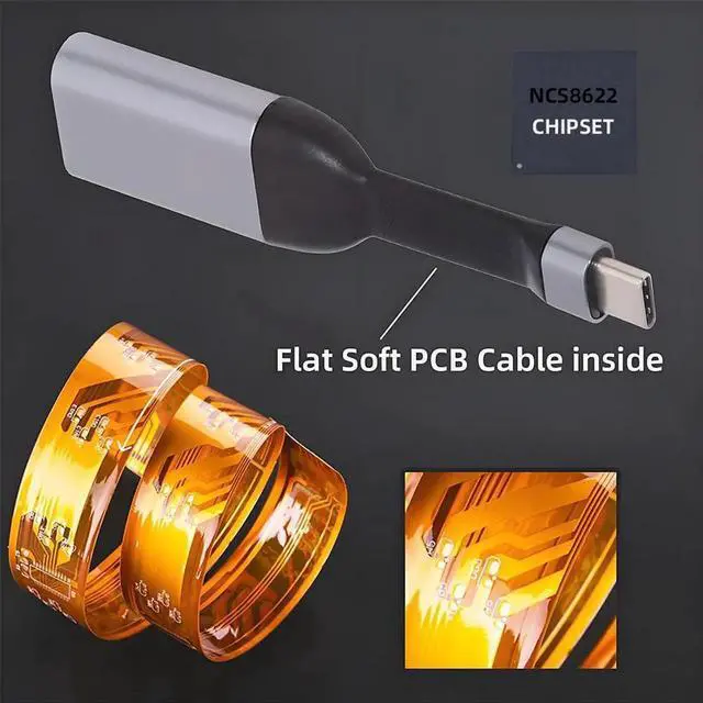 Alt view image 6 of 7 - JAENFONG USB-C to HDMI Adapter 4K 60hz Type-C Source to HDMI Sink Monitor HDTV Converter Ultra Slim Flat Cable 1080p for Laptop Tablet Phone