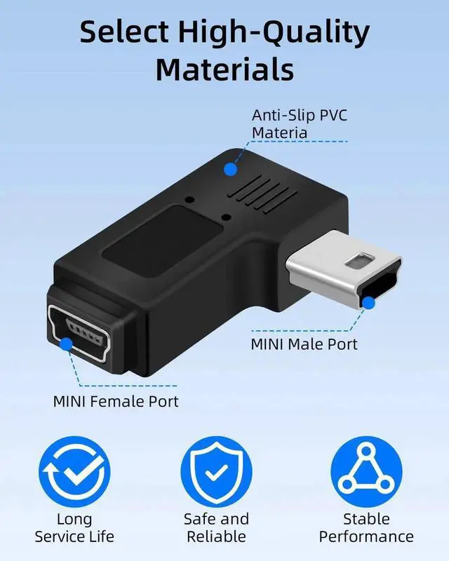Alt view image 4 of 7 - JAENFONG 90 Degree Left & Right Angle Mini 5 Pin Male to Female Adapter,Mini USB Adapter for Dashcams,Bluetooth(1Pair)
