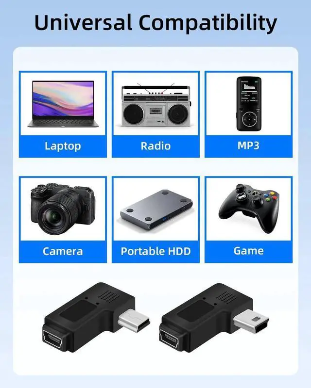 Alt view image 3 of 7 - JAENFONG 90 Degree Left & Right Angle Mini 5 Pin Male to Female Adapter,Mini USB Adapter for Dashcams,Bluetooth(1Pair)