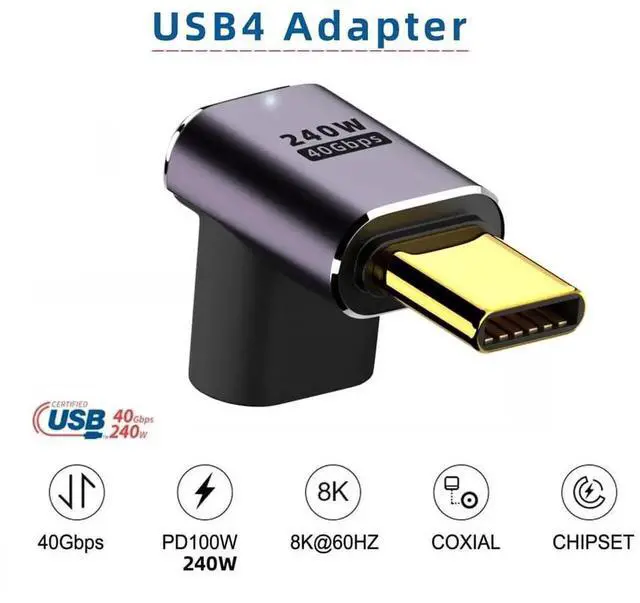 Alt view image 2 of 7 - JAENFONG USB4 Type C Male to Female 240W Power 40Gbps Data 8K Video Adapter Low Profile Up Down Angled for NS Phone Laptop