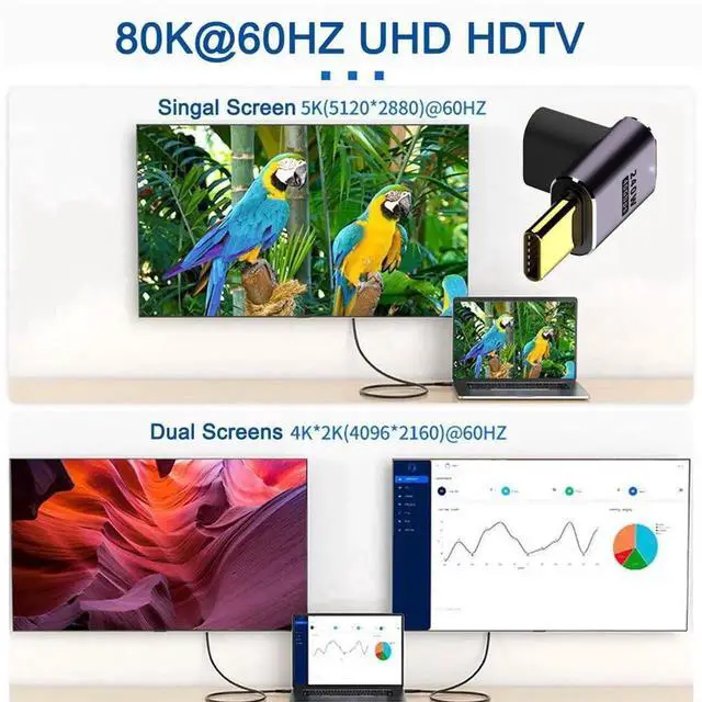 Alt view image 3 of 7 - JAENFONG USB4 Type C Male to Female 240W Power 40Gbps Data 8K Video Adapter Low Profile Up Down Angled for NS Phone Laptop