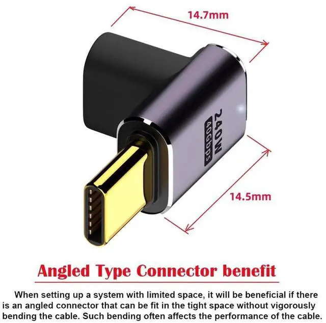 Alt view image 5 of 7 - JAENFONG USB4 Type C Male to Female 240W Power 40Gbps Data 8K Video Adapter Low Profile Up Down Angled for NS Phone Laptop