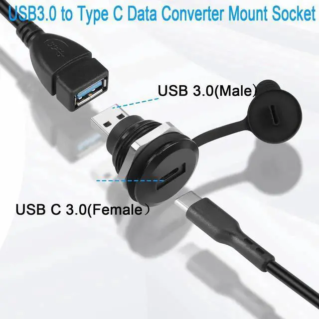 Alt view image 7 of 7 - JAENFONG USB C Adapter - USB 3.0 Male to USB C Female Circular Connector - 5Gbps Data Transfer, Water/Dust Proof, Mount Socket