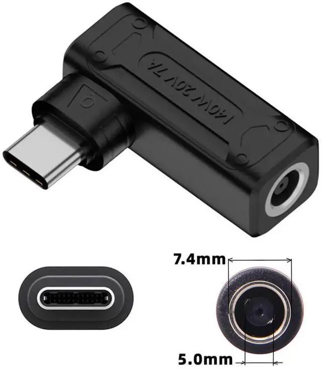 Alt view image 6 of 7 - JAENFONG 90 Degree Angled DC Jack 7.4x5.0mm Input to USB-C Type-C 140W 100W Power Plug Charge Adapter for Laptop Phone
