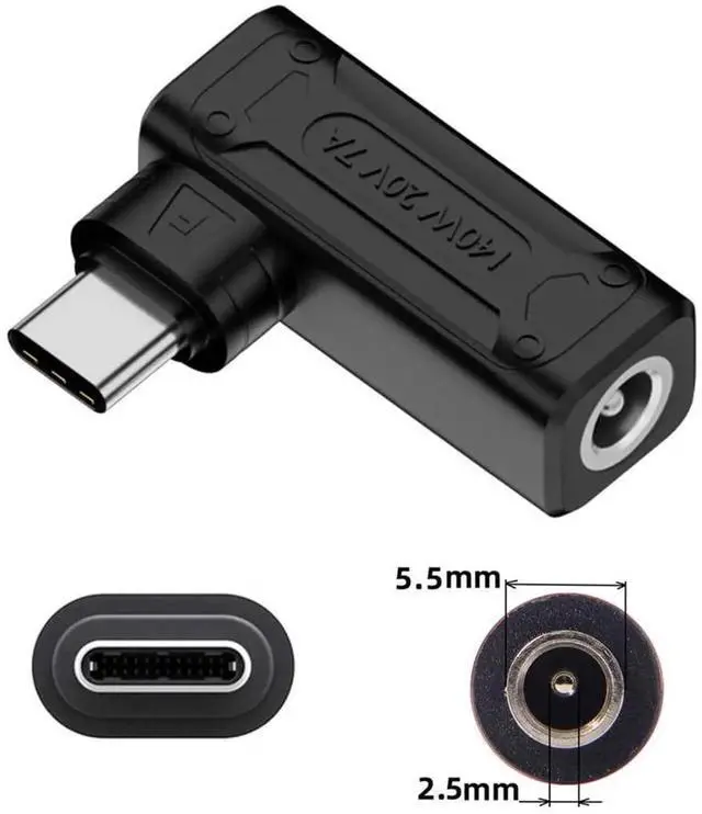 Alt view image 5 of 7 - JAENFONG 90 Degree Angled DC Jack 5.5x2.5mm Input to USB-C Type-C 140W 100W Power Plug Charge Adapter for Laptop Phone