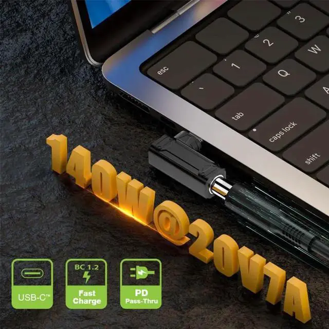 Alt view image 3 of 7 - JAENFONG 90 Degree Angled DC Jack 5.5x2.1mm Input to USB-C Type-C 140W 100W Power Plug Charge Adapter for Laptop Phone