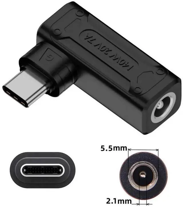 Alt view image 7 of 7 - JAENFONG 90 Degree Angled DC Jack 5.5x2.1mm Input to USB-C Type-C 140W 100W Power Plug Charge Adapter for Laptop Phone