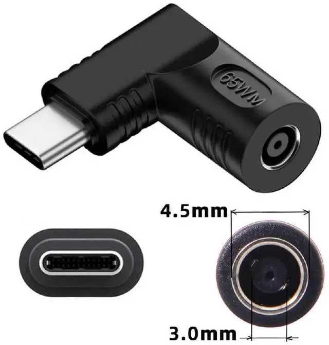 Alt view image 7 of 7 - JAENFONG DC Jack 4.5x3.0mm Input to USB-C Adapter Type-C Connector Angled 90 Degree Power Plug Charge Adapter for Laptop Phone 65W