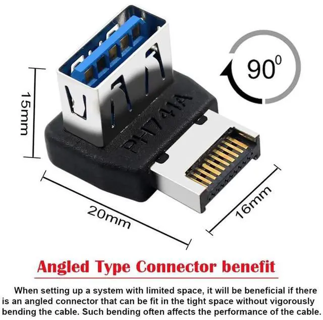 Alt view image 6 of 7 - JAENFONG USB 3.1 Front Panel Header Adapter Type-E Male to Type-A USB3.0 Female Data Converter Up Angled 90 Degree for Motherboard