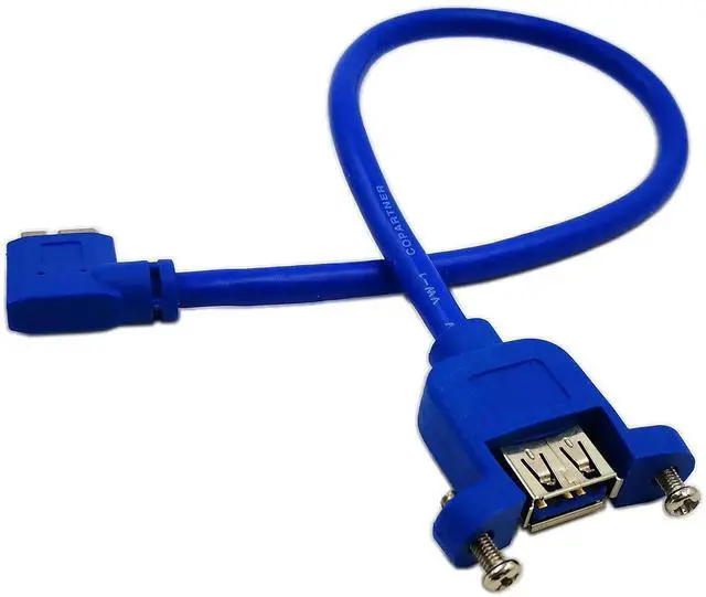 Alt view image 2 of 6 - JAENFONG 12" Panel Mount USB 3.0 A Female to 90 Degree Left Angled Micro B Male Extension Cable with Screws(Blue)