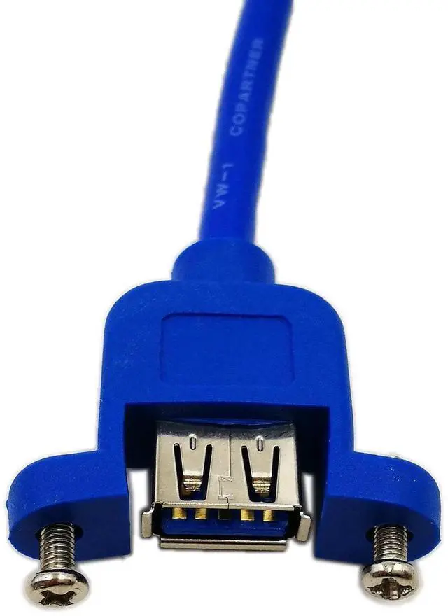 Alt view image 3 of 6 - JAENFONG 12" Panel Mount USB 3.0 A Female to 90 Degree Left Angled Micro B Male Extension Cable with Screws(Blue)