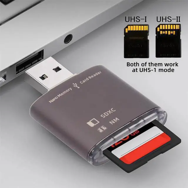 Alt view image 3 of 7 - JAENFONG USB 3.0 to NM Nano Memory Card & SD Card Reader Adapter with Dual Port Writer for Mate Seial Phone & Camera & Laptop