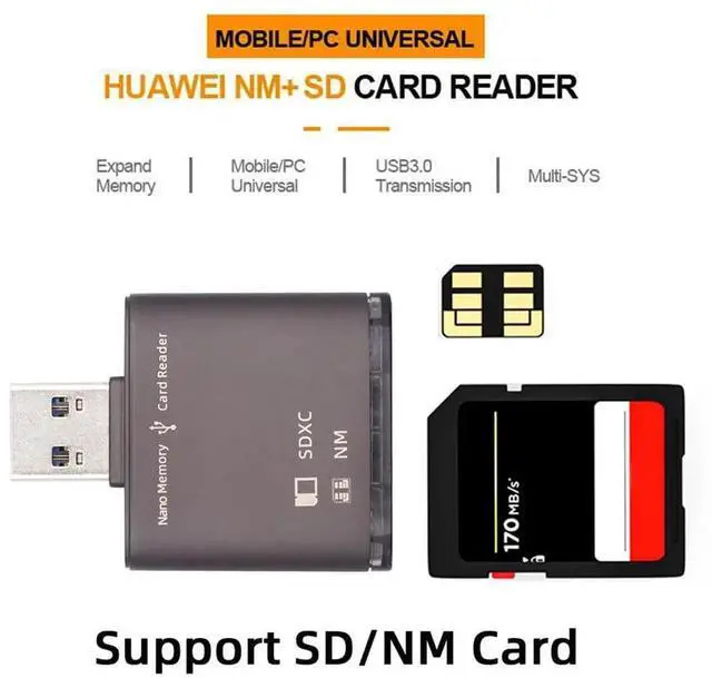 Alt view image 2 of 7 - JAENFONG USB 3.0 to NM Nano Memory Card & SD Card Reader Adapter with Dual Port Writer for Mate Seial Phone & Camera & Laptop