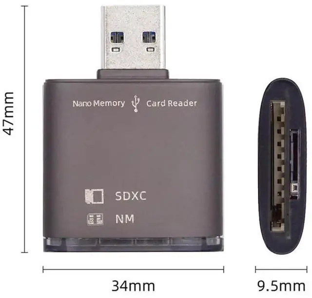 Alt view image 4 of 7 - JAENFONG USB 3.0 to NM Nano Memory Card & SD Card Reader Adapter with Dual Port Writer for Mate Seial Phone & Camera & Laptop