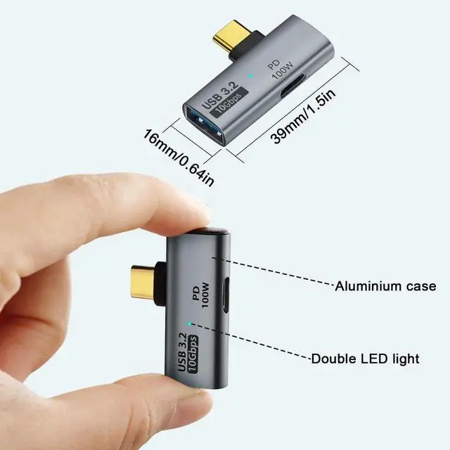 Alt view image 5 of 6 - JAENFONG USB C 1 in 2 Charging OTG Adapter USB C Male to USB C Female & USB3.2 Female 90° Angle Connector, Same time USB C PD100W Charging+USB3.2 10Gpbs Transfer/OTG, for Phone Tablet Steam Deck