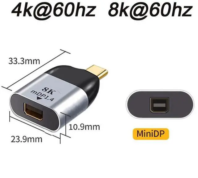 Alt view image 4 of 6 - JAENFONG Type C to Mini DP Displayport Converter Adapter USB-C 8K 4K 2K 60hz for Tablet & Phone & Laptop