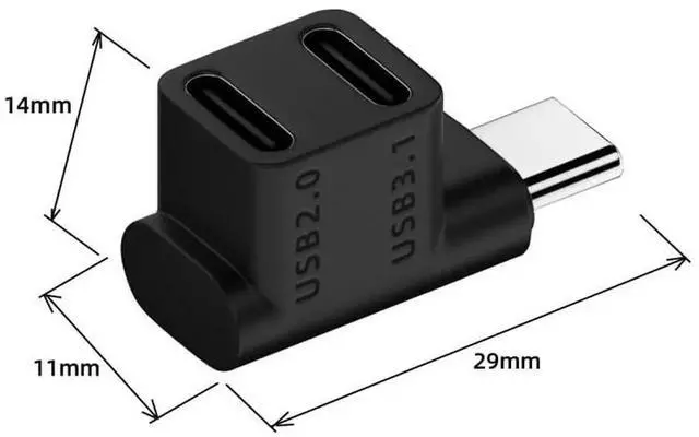 Alt view image 5 of 6 - JAENFONG USB3.1 Type C Male to Dual Female Power Data Splitter Adapter Up Angled Compatible with Steam Deck Laptop 10Gbps