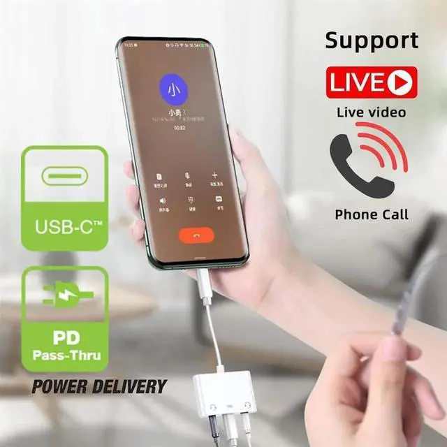 Alt view image 3 of 7 - JAENFONG USB C Hub Type C to Dual 3.5mm Audio AUX & MIC Sound Card with PD Power Charge Adapter 3 in 1 USB Extender Compatible with Laptop Tablet Phone