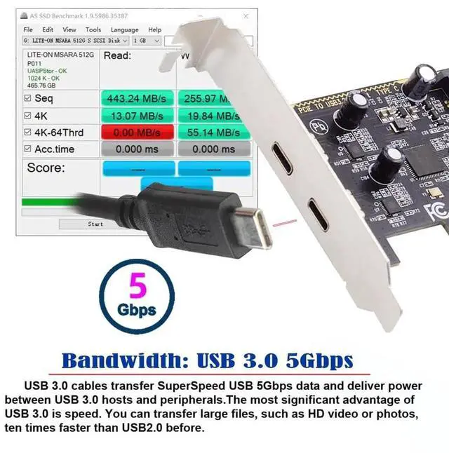 Alt view image 4 of 7 - JAENFONG USB PCI-E Express 1x Card USB3.1 Gen1 5Gbps Dual Type-C USB-C Female to PCI-E Adapter ASM1042 with Low Profile Bracket