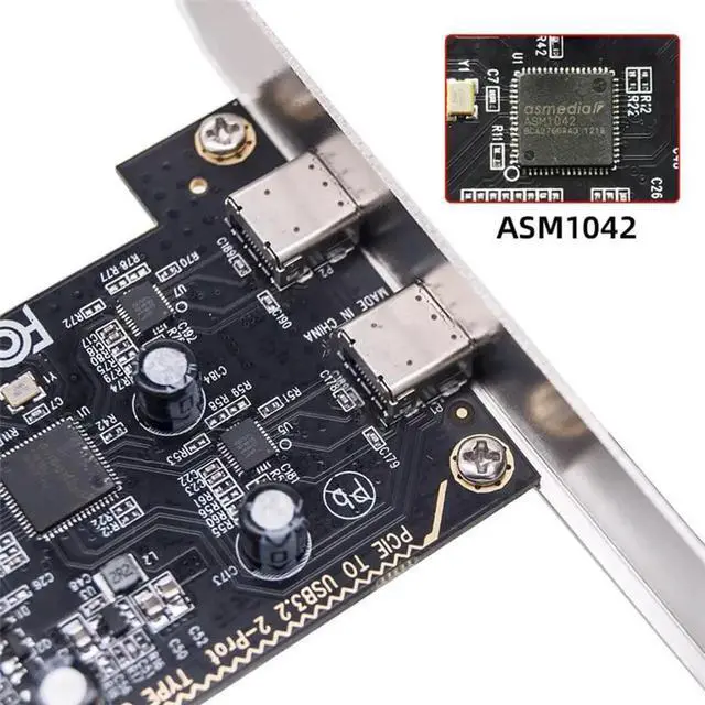 Alt view image 2 of 7 - JAENFONG USB PCI-E Express 1x Card USB3.1 Gen1 5Gbps Dual Type-C USB-C Female to PCI-E Adapter ASM1042 with Low Profile Bracket