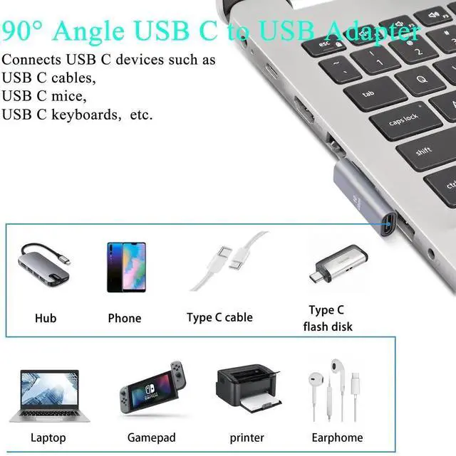 Alt view image 3 of 6 - JAENFONG 90° Angle USB C to USB Adapter 10Gbps USB 3.1 Male to USB C Female Left Angle L-Shape Connector,Al Alloy Support 100W Charging, for PC Laptop Tablet, 2Pcs (Left Angle Vertical Bend)