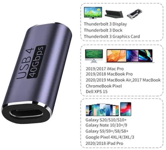 Alt view image 2 of 7 - JAENFONG USB4 Type C Female to Female 100W Power Data 8K Video Adapter Extender 40Gbps for Laptop Phone