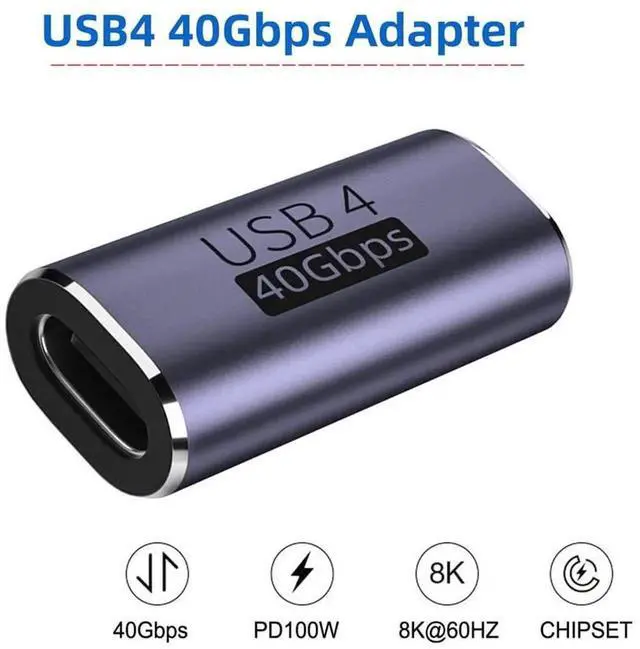 Alt view image 7 of 7 - JAENFONG USB4 Type C Female to Female 100W Power Data 8K Video Adapter Extender 40Gbps for Laptop Phone