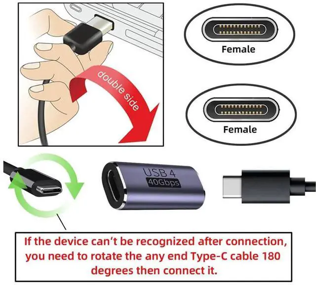 Alt view image 3 of 7 - JAENFONG USB4 Type C Female to Female 100W Power Data 8K Video Adapter Extender 40Gbps for Laptop Phone