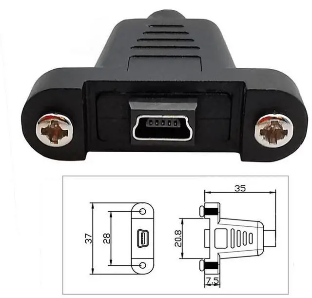 Alt view image 4 of 7 - JAENFONG USB 2.0 Extension Cable 1FT, Mini USB 5 Pin Connector to USB-C Male Charger 480Mbps Data Cords Panel Mount Screw for Portable Hard Drive, Camera, MP3 Player, GPS Receiver and More
