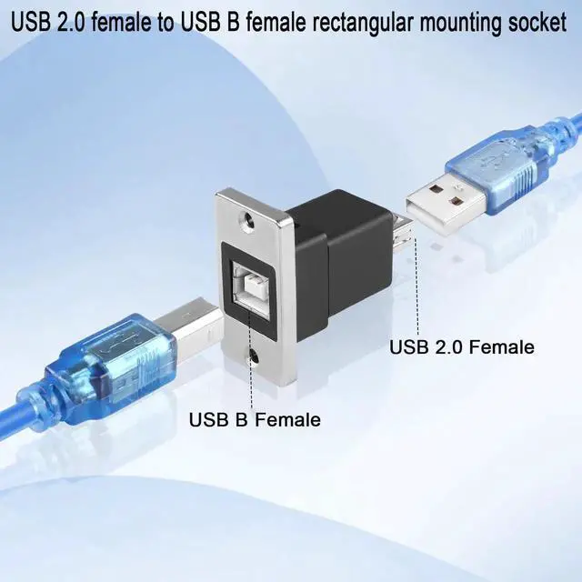 Alt view image 7 of 7 - JAENFONG USB B to USB 2.0 Rectangular Panel Print Adapter USB B Female to USB 2.0 Female Fixed Mount Data Connector, Mounted on Desktop, Device Board, for Printer Scanner Fax Hard Drive